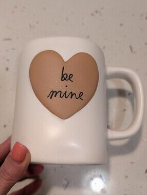 Valentine Rae Dunn White Mug Tan Heart Be Mine  Home Decor Cottagecore